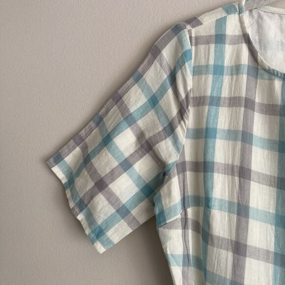 Polagram Anthropologie Blue Gray Checkered Dress Size Small Cottagecore - Picture 3 of 12